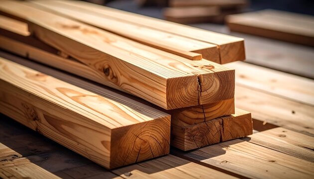 Stacked lumber planks
