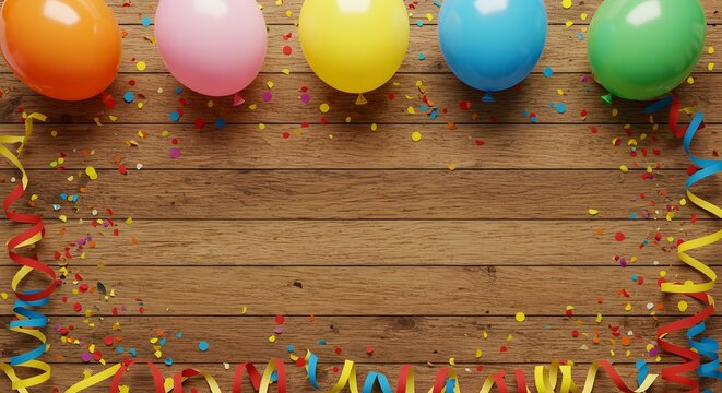 Festive Party Scene with Bright Balloons, Confetti, and Streamers