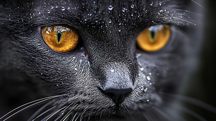 A black cat with yellow eyes is staring at the camera