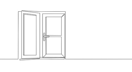Open door illustration in minimal line art style  
