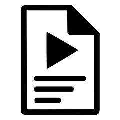 Minimal flat vector illustration of a document with play button. Symbol for video file or media document.