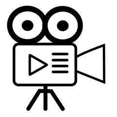 Minimal vector illustration of video camera with play button. Symbol for filming, cinema, and media production.