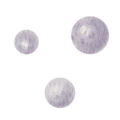 Watercolor hand drawn light purple bubbles, balls, baubles or round shapes isolated on white background. Design element.