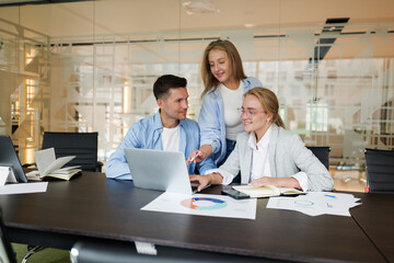 Fototapeta premium Team collaboration in modern office workspace during project meeting