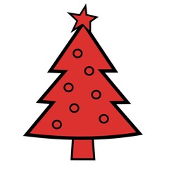 Red Christmas tree with star. Minimal flat vector holiday illustration.