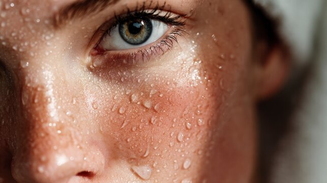 Woman face with sweat drops