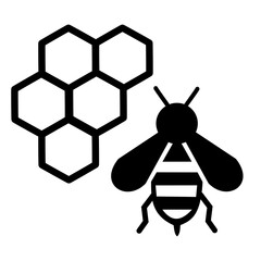Minimal flat vector illustration of a bee with honeycomb. Symbol of nature, beekeeping, honey production, and ecology.