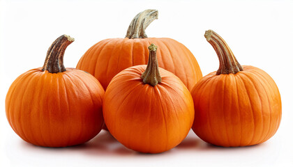 Group Of Fresh Orange Pumpkins Arranged For Festive Look Isolated On White Background