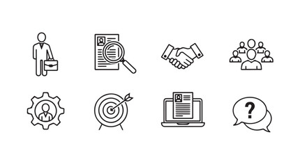 Hand drawn business icon set for recruitment and career development concepts vector