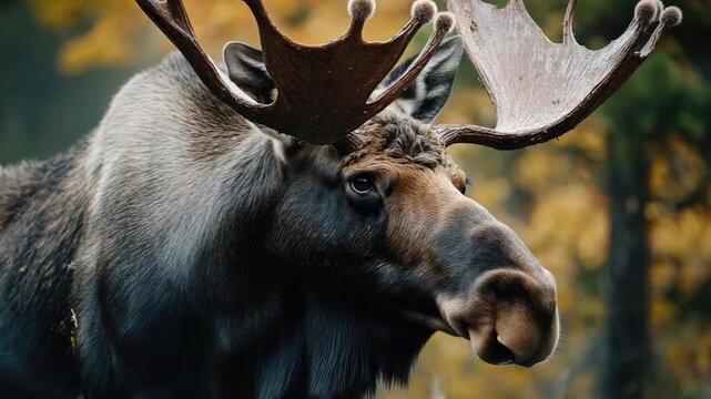 A close-up shot of a majestic moose with impressive antlers