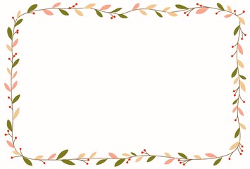 秋色葉っぱとベリーのシンプルフレームポストカード