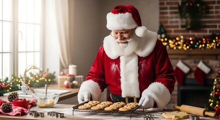 Santa Claus and Christmas Cookies in Kitchen