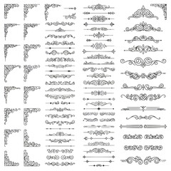 Collection of decorative corner and divider designs with intricate swirl and floral elements on a white background