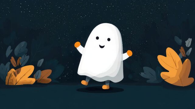 cute dancing ghost on halloween eve illustrated animation