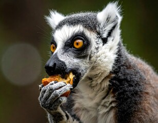 Fototapeta premium Ring-tailed Lemur Eating a Piece of Bread.