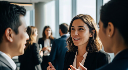 Engaged professionals connecting at a contemporary business event