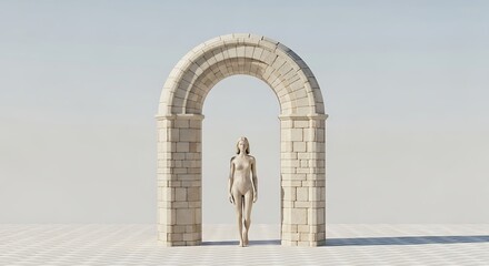 Woman Walking Through Stone Arch