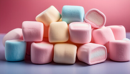 Closeup Of Multicolored Marshmallows Over Pink Background