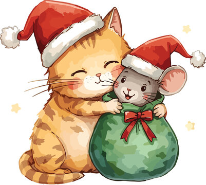 Christmas Cat and mause