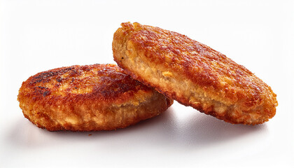 Two Homemade Fried Meat Patties Close Up On A White Isolated