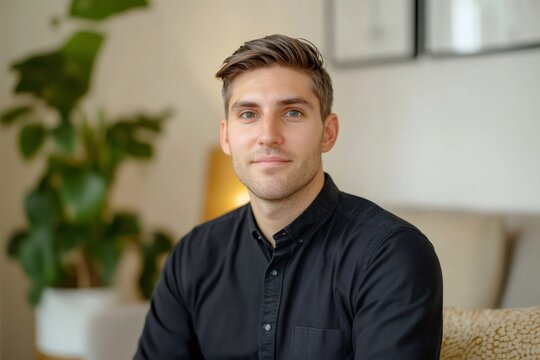 Confident young man posing, representing concepts of wellness, mental health, therapy, and professional guidance