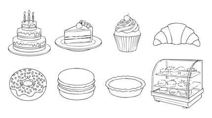Collection of hand drawn bakery pastries and desserts diverse sweet treats collection vector