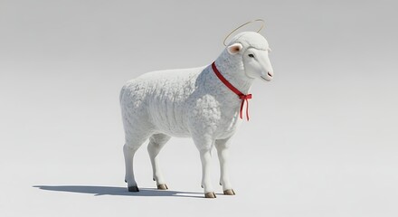 Sheep with Halo and Red Ribbon