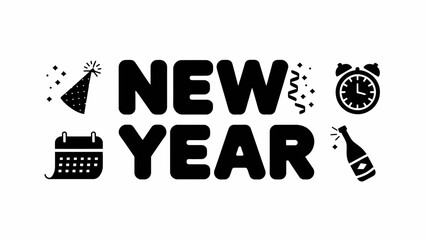 New year celebration vector illustration with party icons festive design scalable graphic silhouette
