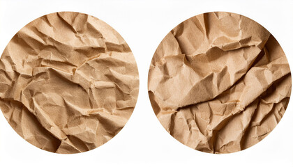 Textured Circular Crumpled Brown Paper Isolated On Transparent Background For Graphic Design