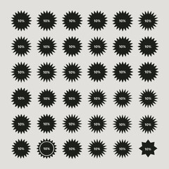 Vector illustration of a starburst set of black icons with subtle gradient and outline details silhouette