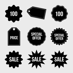Set of vector sale and offer badges and tags for promotional graphics silhouette