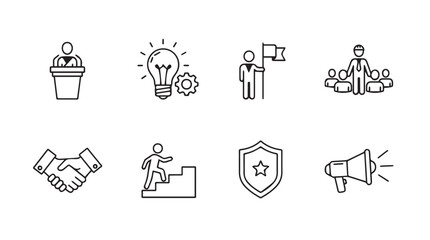 Hand-drawn business icons collection for strategy planning project management and growth concepts vector