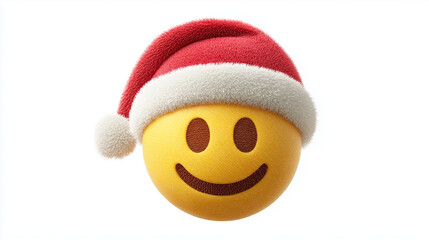 Smiling Emoji Face Wearing Santa Hat on White Background
