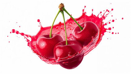 Ripe cherries splashing vibrant red liquid fruit
