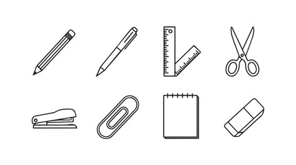 Set of hand drawn school supplies and office stationery icons on white surface vector