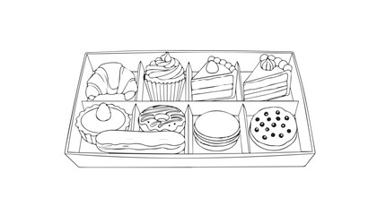 Assortment of delicious desserts and pastries artfully arranged in a box illustration vector
