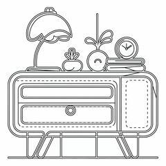 Vector illustration of a nightstand with lamp plants and clock scalable and versatile for design projects silhouette