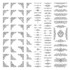 Collection of decorative corner elements and dividers in black on a light gray background design elements