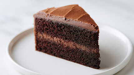 白い皿に乗せられた濃厚なチョコレートケーキの切り身