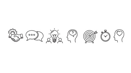 Hand drawn icons representing business ideas strategy innovation goals and time management vector