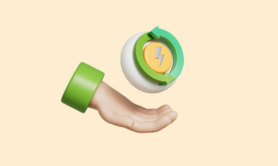 재생 에너지 사이클 아이콘과 손 Renewable Energy Cycle Icon with Hand