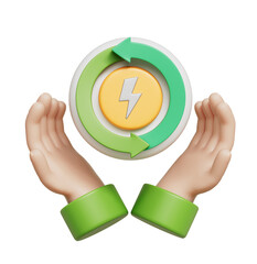 재생 에너지 사이클 아이콘과 손 Renewable Energy Cycle Icon with Hand