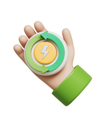 재생 에너지 사이클 아이콘과 손 Renewable Energy Cycle Icon with Hand