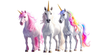 Magical unicorn with glowing horn isolated on transparent background