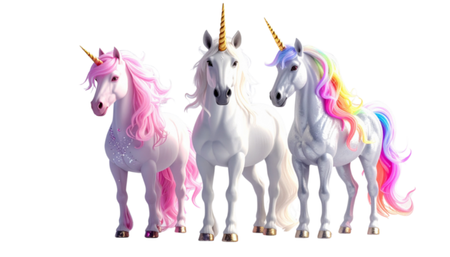 Magical unicorn with glowing horn isolated on transparent background