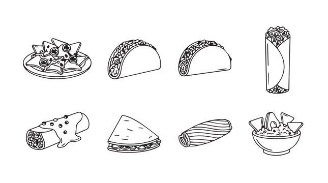 Hand drawn sketch collection of popular mexican food items for culinary design vector