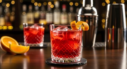 Savor the moment with a vibrant Negroni cocktail on a warm night, perfect for upscale bars, restaurants, and stylish social media promotions