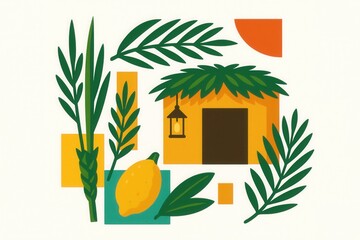 Sukkot Illustration with Geometric Shapes and Symbols