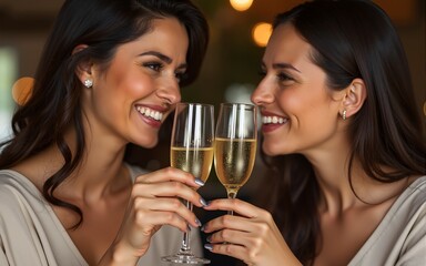young woman and her mother drinking champagne. High quality
