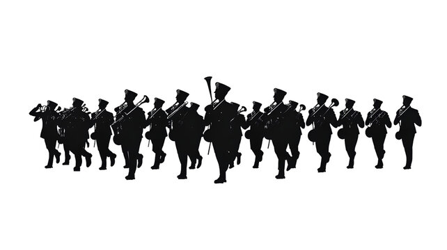 Silhouette of a marching band on a transparent background